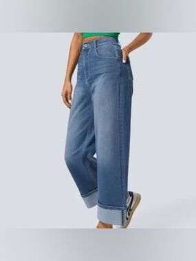 NWT Halara Flex High Waisted Wide Leg Rolled Hem Jeans Women’s Medium